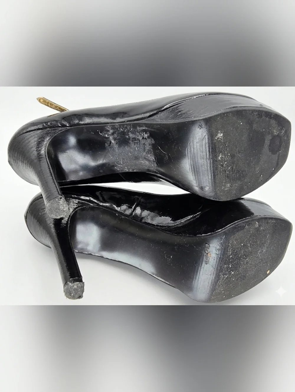 Iconic Vintage Guess Black Patent Leather Peep-Toe Mary Jane Heels 7.5 - Picture 5 of 10